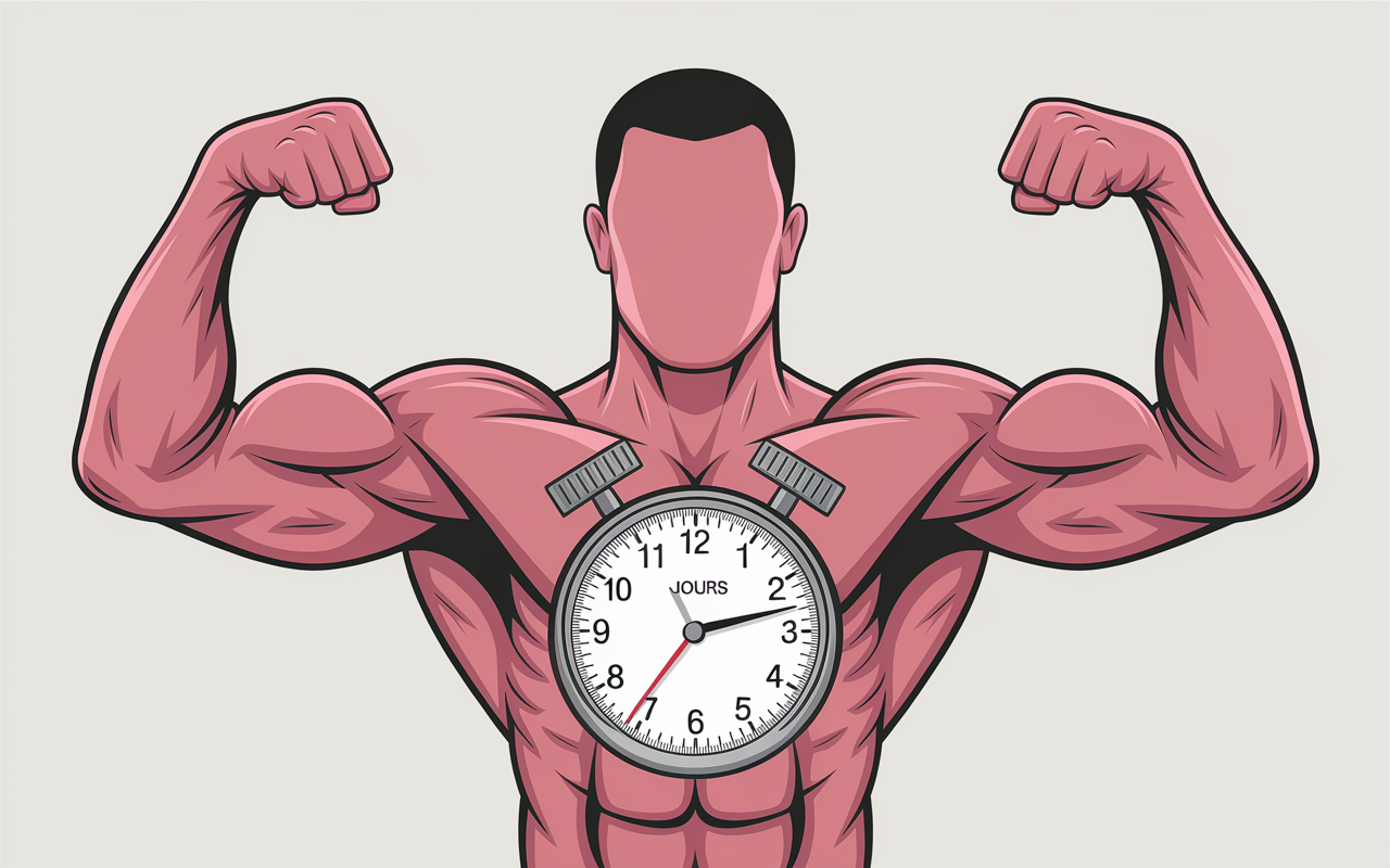 Focus sur bras musclés, pump visible, chrono 7 jours