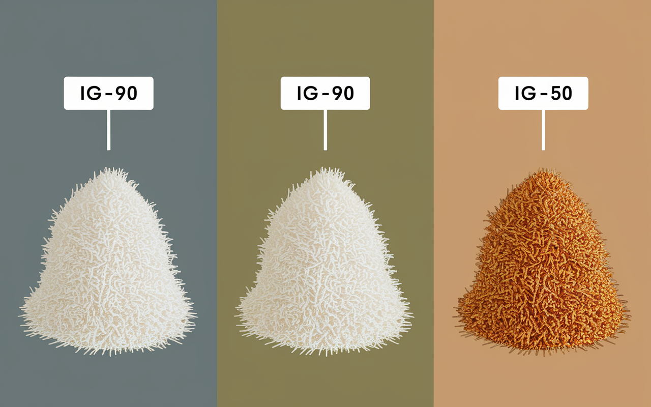 Trois piles de riz blanc complet sauvage avec index glycémique