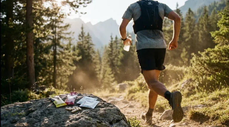 Personne en trail avec bruleur de graisse extreme en montagne