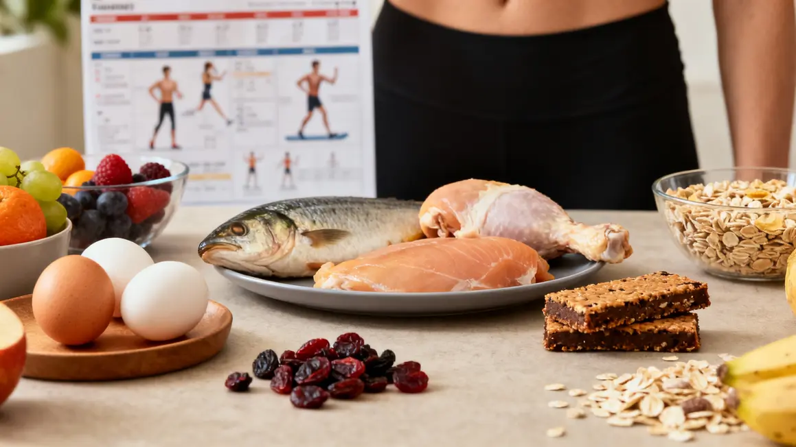Oeufs poisson poulet barres fruits secs nutrition sportive
