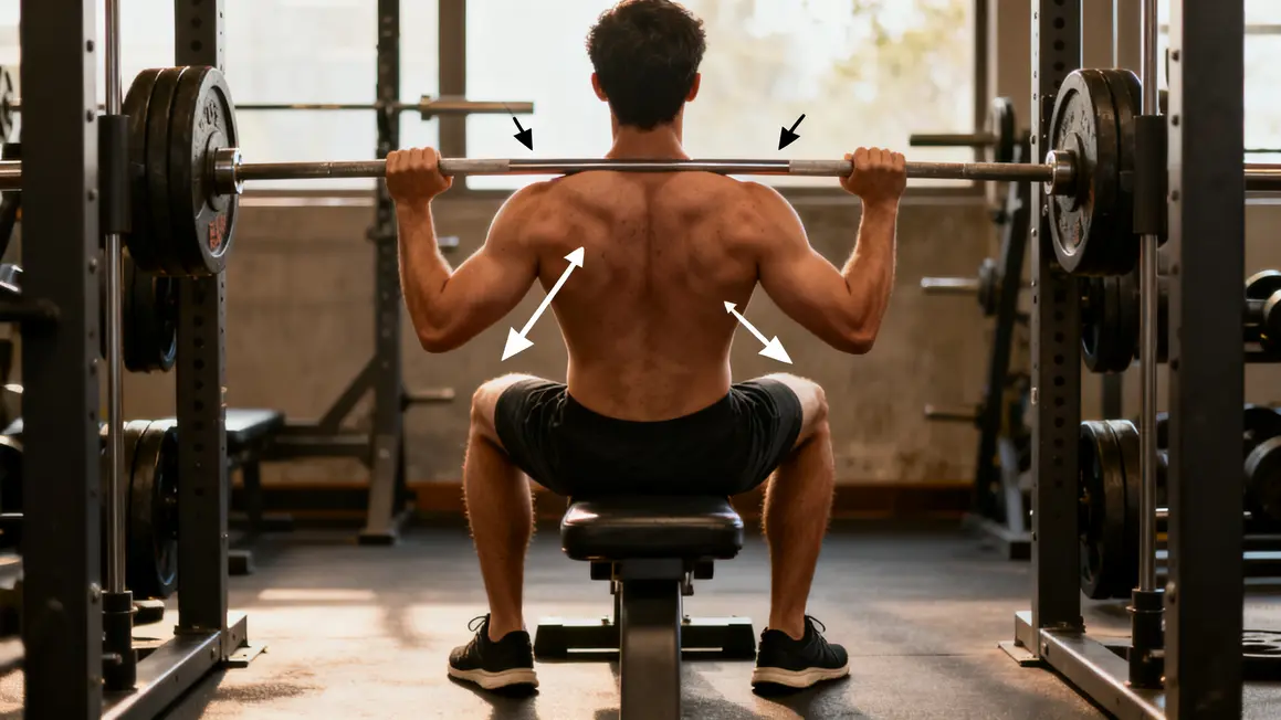 Vue arrière posture correcte développé couché banc musculation
