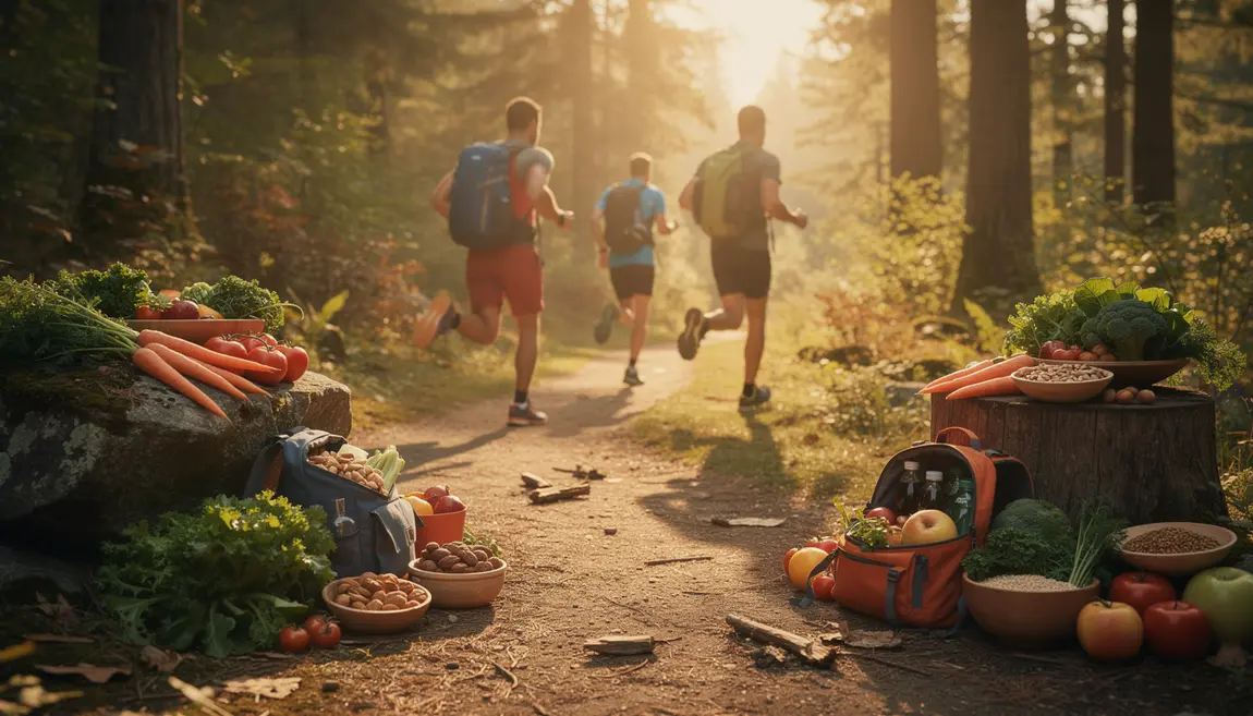 Sportifs sur sentier et aliments riches en vitamine A