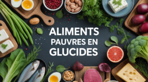 plateau aliments pauvre en glucide legumes poisson oeuf noix tofu fromages baies