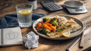 Maigrir du ventre alimentation : dîner anti-fringales, assiette légumes, protéines