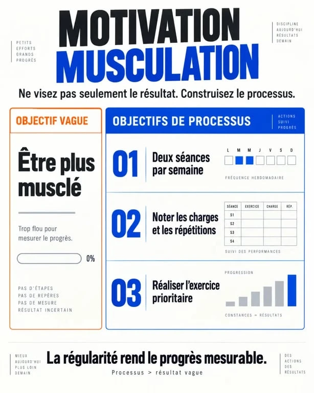 Graphique sur la motivation musculation et les objectifs de processus pour rester régulier