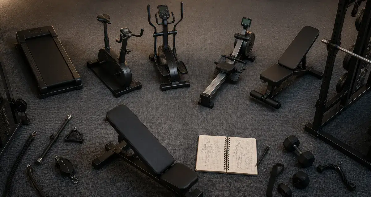 Machines de salle de sport : tapis de course, vélo, elliptique, rameur et banc