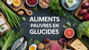 plateau aliments pauvre en glucide legumes poisson oeuf noix tofu fromages baies
