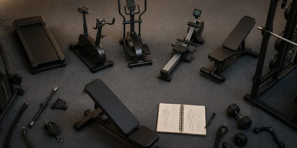 Machines de salle de sport : tapis de course, vélo, elliptique, rameur et banc