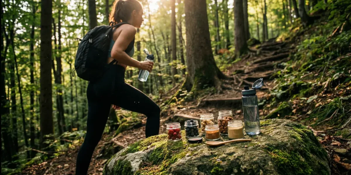 miniweight, sportif sur sentier forêt avec compléments naturels