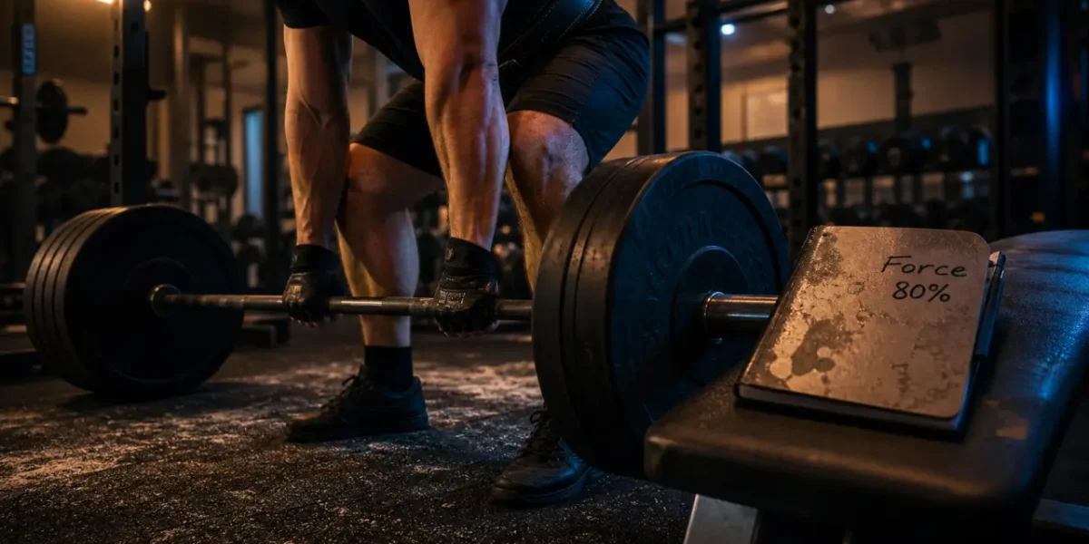 Musculation pour la force : barre olympique chargée en salle de musculation