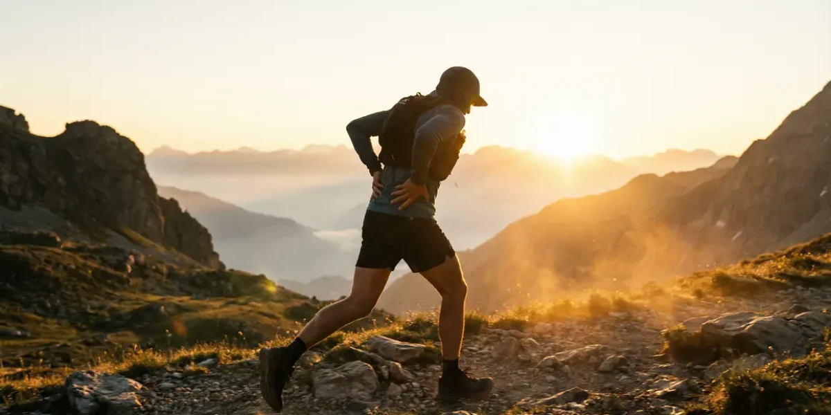 Sportif avec sac à dos, mouvement et prévention douleurs dos en montagne
