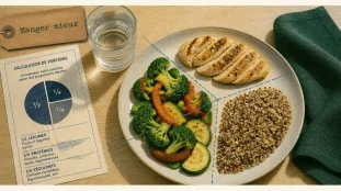 Que faut il manger pour perdre du poids : assiette équilibrée légumes, protéines, quinoa